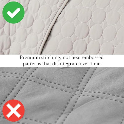 Southshore Fine Living, Inc. Quilted Summer Comforter, Queen Size Bedding Set with 2 Quilted Pillow Shams, Geometric Circle Design Coverlet, Queen/Full Size Bedspread, Lightweight Quilt, Bone
