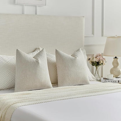 FUTEI Natural White Wood Chenille Decorative Throw Pillow Covers 26x26 Inch Set of 2,Soft Cozy Faux Linen Textured Euro Pillow Shams,Farmhouse Home Decor for Couch Living Room