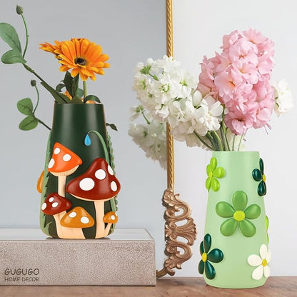 GUGUGO Black and White Flower Vase Home Decor, 8-Inch-Tall Funky Mushroom Decor, Boho Vases for Centerpieces, Unique Colorful Decorative Vase, Cute Room Decor Aesthetic