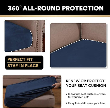 PrinceDeco Velvet Couch Cushion Cover Stretch Cushion Slipcover for Chair Loveseat Sofa Furniture Protector Seat Cushion Sofa Cover (Each Width Up to 29.5", Navy)