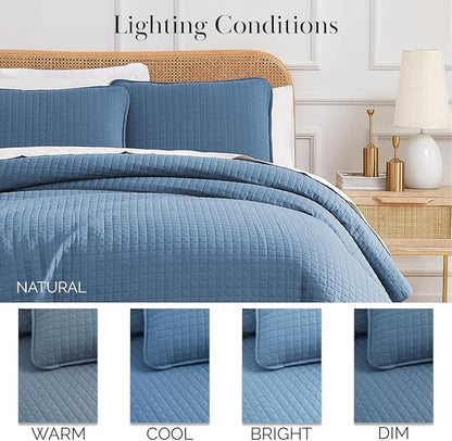 Southshore Fine Living, Inc. Queen Quilt Bedding Set, Summer Comforter Quilts Queen Size, Pet Hair Resistant Bedding, Lightweight Bedspread, Full Size Coverlet with 2 Pillow Shams, Coronet Blue