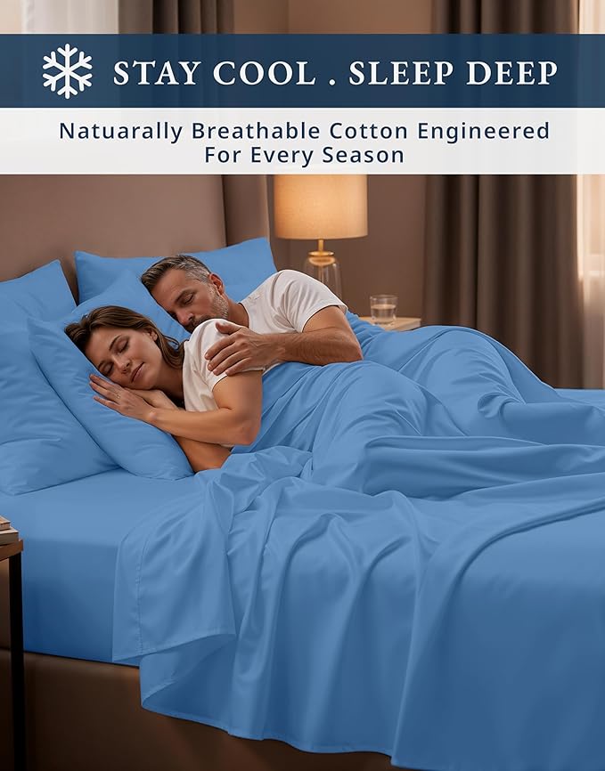 LANE LINEN 100% Egyptian Cotton Bed Sheets Queen Size, Long Staple Soft & Comfy Sateen Weave No Pill Fade Resistant Machine wash 15" Deep Pocket Queen Sheets - Blue Jasper