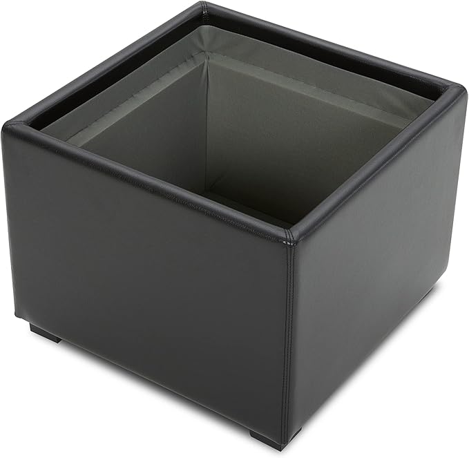 CHITA Storage Ottoman Cube with Tray Lid, Small Footstool with Storage, Square End Table for Living Room and Bedroom, Faux Leather in Black