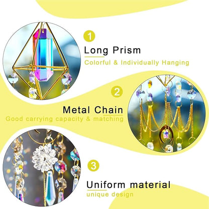 H&D HYALINE & DORA Crystal Prisms Suncatcher Window Hanging Pendant Glass Prisms Decor Wind Chime Rainbow Sun Catcher for Home Garden Porch