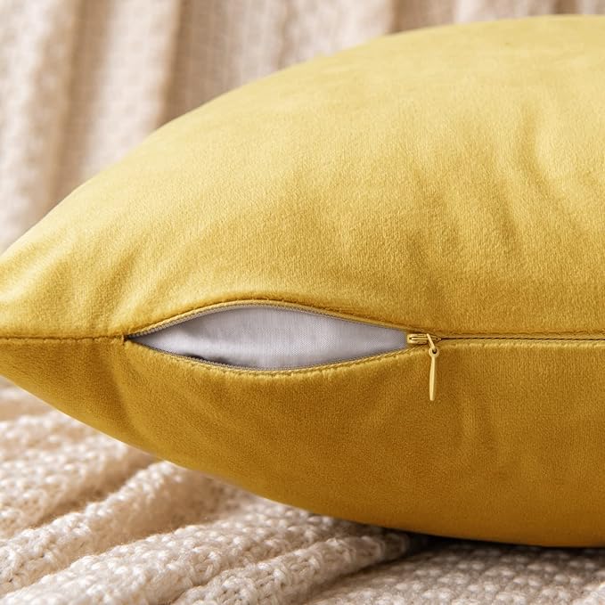 EMEMA Fall Lemon Yellow Velvet Throw Pillow Covers 20x20 Inch Set of 2 Decorative Square Pillowcase Soft Solid Cushion Case for Couch Sofa Bedroom Livingroom