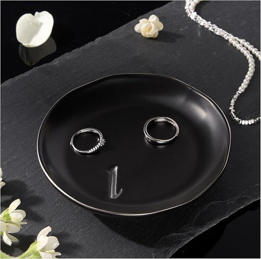 Lolalet Handmade Ceramic Ring Dish Jewelry Tray Plate with Initial, Small Monogram Gift for Her Women Girls Mother, Hostess, Engagement, Bridal Shower, Maid of Honor, Bridesmaid, Birthday, Christmas