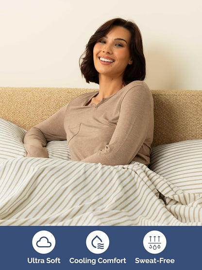 Extra Deep Twin XL Sheet Set - 4 Piece Breathable & Cooling Sheets - Hotel Luxury Bed Sheets Set - Easy Fit - Soft, Wrinkle Free & Comfy Sheets Set - Beige Striped Sheet Set with Extra Deep Pockets