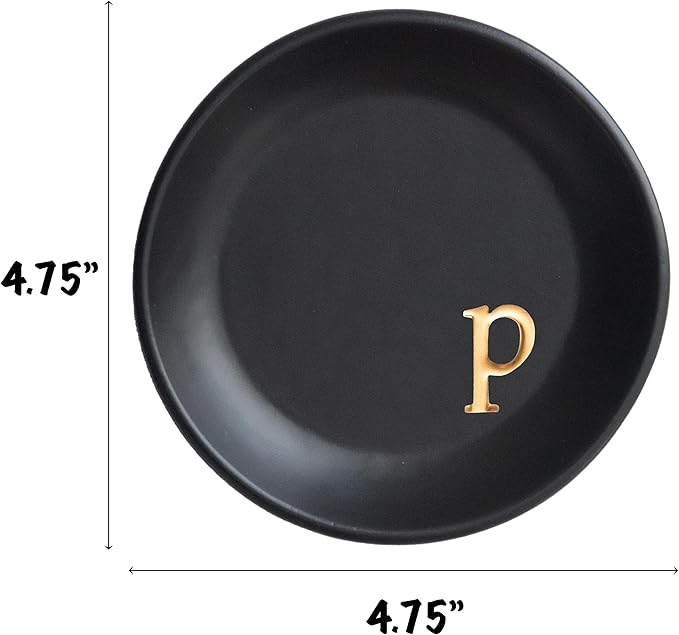 COLLECTIVE HOME - Ceramic Jewelry Tray, Decorative Trinket Dish for Rings Earrings Necklaces Bracelet Watch Keys, Birthday Mother's Day Christmas Gift for Women, 4.75", Black Surface (p)