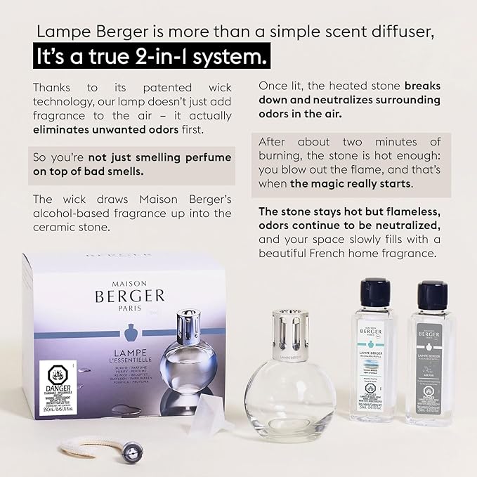 MAISON BERGER Set – Lampe Berger Starter Round Fragrance Diffuser with Ocean Breeze & So Neutral Refills – 2 x 250 milliliters (8.45 Fl Oz) – Elegant Home Air Purifier – Made in France