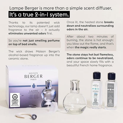 MAISON BERGER Set – Lampe Berger Starter Round Fragrance Diffuser with Ocean Breeze & So Neutral Refills – 2 x 250 milliliters (8.45 Fl Oz) – Elegant Home Air Purifier – Made in France