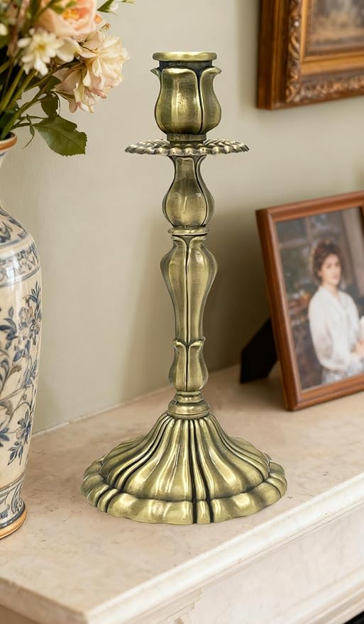 Taper Candle Holders, Brass Candle Holders, Vintage Candlesticks for Dining Table, Wedding, Party, Home Decor, Set of 2 (Antique Brass)
