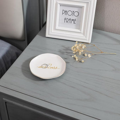 HOME SMILE Mrs and Mrs Gifts，Wedding Gifts for Couples,Ring Dish,Ceramic White