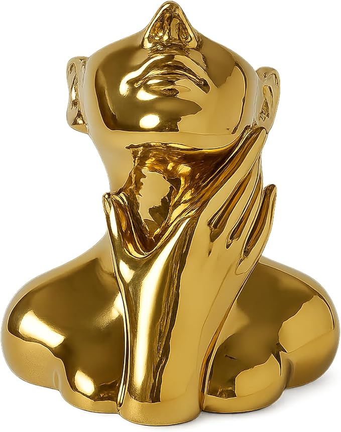 Face Vase Unique Ceramic Vase for Room,Office,Home Decor,Gold,B