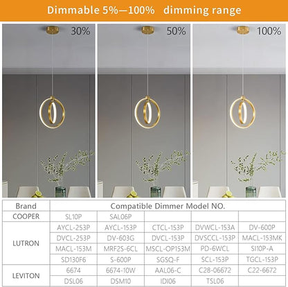 Modern LED Chandelier Gold Ring Pendant Light Fixtures 4000K Dimmable Height Adjustable Pendant Lighting for Dining Room Kitchen Island Bedroom Living Room Foyer（3-Pack）