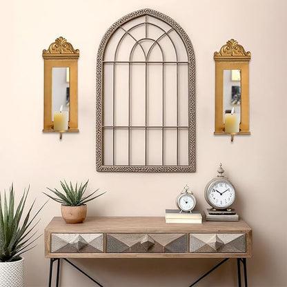 SwallowLiving Candle Sconces Wall Decor Set of 2, Large Antique Gold Wall Candle Holder, 20.5" Tall Hanging Mirrored Decoration for Living Room, Bedroom, Kitchen, Dining Room, Farmhouse Home Decor