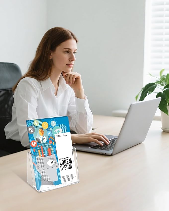 Brochure Holder 6 x 9, 2 Pack Flyer Holder for Real Estate, Acrylic Sign Holder, Clear Brochure Display Stand for Store Office, Magazine Holder for Pamphlet Literature Document Menu
