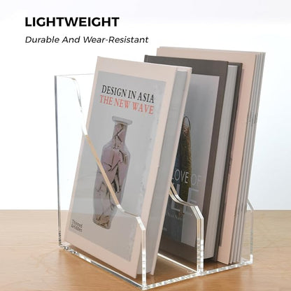 Acrylic Magazine File Holders, Classroom Organization and Storage, Clear Bookend File Sorter, Desktop File Organizer, Magazine Holder Rack for Classroom, Home, and Office