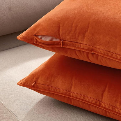 MIULEE Orange Pack of 2 Decorative Velvet Throw Pillow Cover Soft Pillowcase Solid Square Cushion Case for Halloween Sofa Bedroom Car 20x20 Inch 50x50 cm