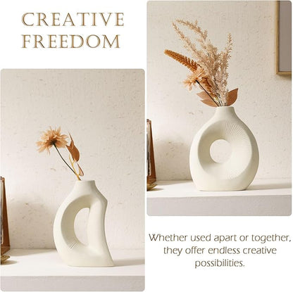 Ceramic Vase Set of 2 - Handcrafted Ceramic Vases for Home Decor & Shelf - Modern Farmhouse Decor for Kitchen, Office, Bedroom & Living Room Decorative Objects for Mantel, Table Centerpieces