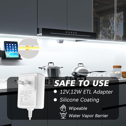 WOBANE Under Cabinet Lighting,Flexible COB LED Strip Light,Under Counter Lights for Kitchen,Mirror,Ceiling,Room,TV,Shelf,Cupboard,Desk,Showcase,ETL Listed,6.6ft,640LEDs,6000K White,900lm