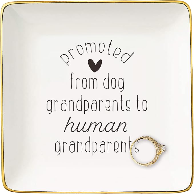 NZY First Time Grandma Gift-Pregnancy Announcement Gifts for Parents-Promote from Dog Grandparents to Human Grandparents-New Baby Reveal Gift-Christmas Gift-Jewelry Tray Trinket Holder Ring Dish