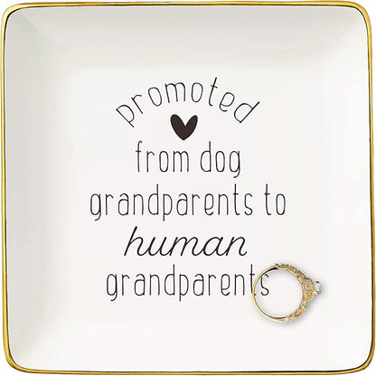 NZY First Time Grandma Gift-Pregnancy Announcement Gifts for Parents-Promote from Dog Grandparents to Human Grandparents-New Baby Reveal Gift-Christmas Gift-Jewelry Tray Trinket Holder Ring Dish