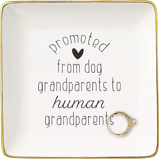 NZY First Time Grandma Gift-Pregnancy Announcement Gifts for Parents-Promote from Dog Grandparents to Human Grandparents-New Baby Reveal Gift-Christmas Gift-Jewelry Tray Trinket Holder Ring Dish