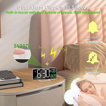 KOSUMOSU Digital Clock for Bedroom, 6.7" Desk Clock LED with Day of Week, Auto Dimming,Indoor Temperature, Clocks for Living Room, Alarm Clocks for Bedrooms