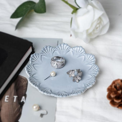 Ceramic Jewelry Dish, Decorative Tray for Rings Earrings Necklaces Bracelet Watch Keys, 4.50" Trinket Tray as Gifts for Women (Antique Shell)