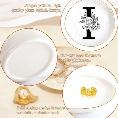 JoycuFF Initial I Ceramic Jewelry Tray, Bridesmaid Bride Gifts, Mothers Day Christmas Anniversary Engagement Birthday Gifts for Women Couples, Trinket Dish for Rings Earrings Necklaces Bracelets Keys