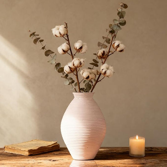 White Rustic Resin Vase 8.6" | Farmhouse Centerpiece for Pampas Grass & Home Decor