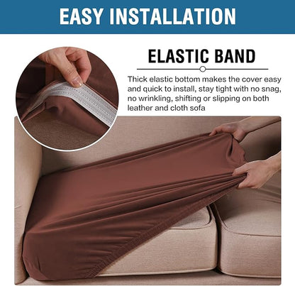 H.VERSAILTEX Velvet Stretch Couch Cushion Cover Plush Cushion Slipcover for Chair Loveseat Sofa Cushion Furniture Protector Seat Cushion Sofa Cover (2 Piece Medium Sofa Cushion Covers, Burnt Brick)