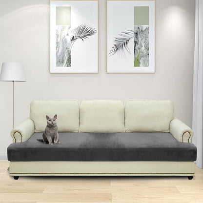 MAXIJIN Velvet Stretch Couch Cushion Covers Soft Sofa Cushion Cover Replacement Sofa Seat Cushion Slipcovers Furniture Protector with Elastic Bottom (1 Piece Sofa Cushion Cover, Gray)