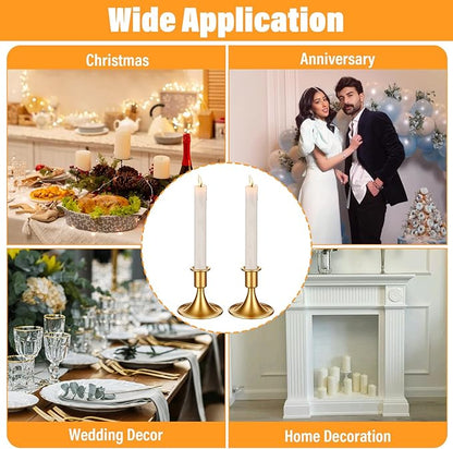 12 Pcs Gold Candle Holders Candlestick Holders, Gold Brass Color Vintage Candle Taper Holder for Table Centerpiece, Wedding Reception, Festive Christmas Mantel Decoration or Home Decor