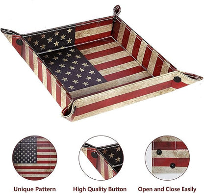 siduater Valet Tray Desktop Storage Organizer, Vegan Leather Catchall Bedside Vanity Tray Nightstand Caddy Holder for Remote Controller, Watch, Keys, Phone, Wallet, Sunglasses, Jewelry - Flag