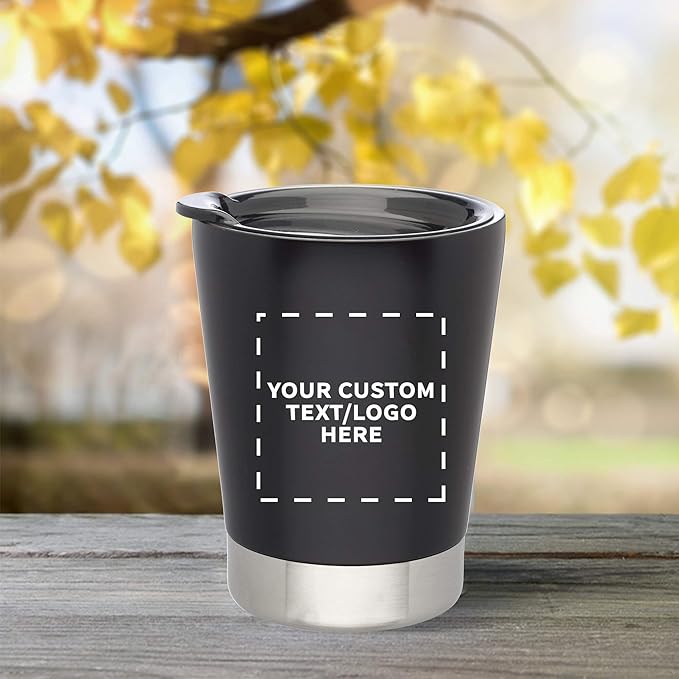 Personalized 12 oz. Itsy Vacuum Insulated Travel Mugs - 24 Pack - Custom Text, Logo - Black