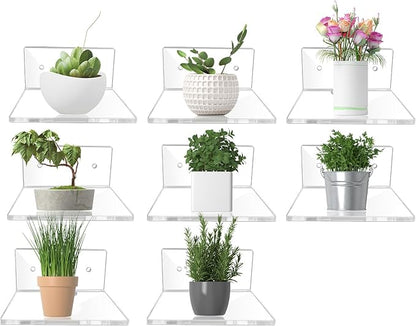 8 Pcs Clear Acrylic Floating Wall Shelves, Small Floating Shelves for Wall Shelf Acrylic Display Ledges, Small Corner Shelf for Bedroom Bathroom Book Speaker Hanging Shelves - Clear (4 Inch 8Pack)