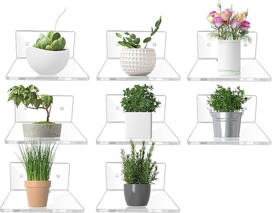 8 Pcs Clear Acrylic Floating Wall Shelves, Small Floating Shelves for Wall Shelf Acrylic Display Ledges, Small Corner Shelf for Bedroom Bathroom Book Speaker Hanging Shelves - Clear (4 Inch 8Pack)