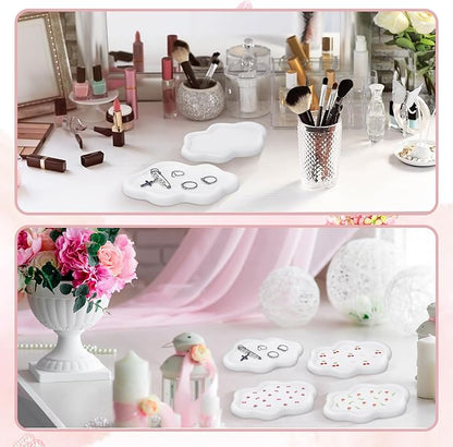 MotiMind 4 Set Ceramics to Paint Cloud Jewelry Tray Ready to Paint Your Own Ceramic Ring Dish Holder DIY Unpainted Plaster Trinket Dish Paintable Tray Crafts with Brush Palette for Adults