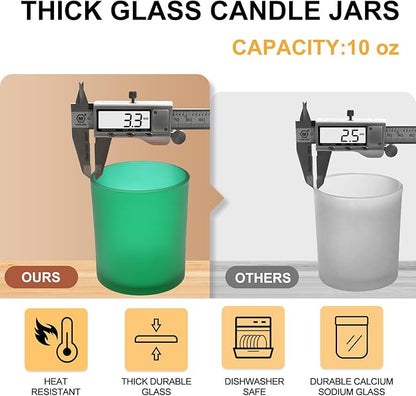 10 OZ Thick Candle Jars for Making Candles 15 Pcs, Empty Jars with Wood Lids for Candle Making, Sample Container, Frosted Green