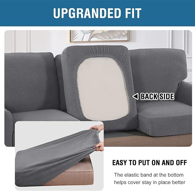 H.VERSAILTEX Multi-Pieces Sofa Covers Stretch Couch Covers Form Fitted Seats and Back Cushions Covers (3 Seat Covers Plus 3 Back Cusion Covers, Bonus 2 Armrest Covers), Grey