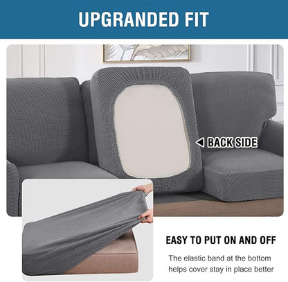 H.VERSAILTEX Multi-Pieces Sofa Covers Stretch Couch Covers Form Fitted Seats and Back Cushions Covers (2 Seat Covers Plus 2 Back Cushion Covers, Bonus 2 Armrest Covers), Grey