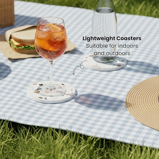 Terrazzo Drink Absorbent Coasters with Holder Set of 6, Ceramic Coaster for Drinks, Coffee Table Decor, Water Absorbing Stone Coaster for Drinks (Granite)