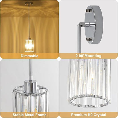 Chrome Pendant Lights for Kitchen Island, 3 Pack Modern Crystal Pendant Light Fixtures, Mini Kitchen Hanging Lights for Dining Room, Hallway, Foyer, Entryways