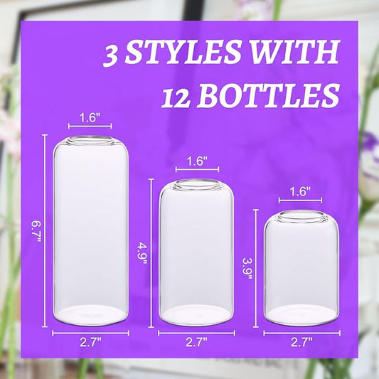 Bud Vases in Bulk Set of 12, Glass Small Vases for Flowers, Modern Cylinder Flower Vases for Wedding Centerpiece, Living Room Decorative, Home Decor