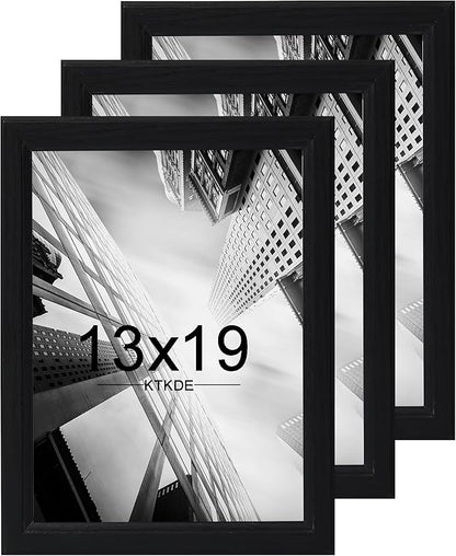 KTKDE 13x19 Picture Frame Set of 3,black Wooden frames, Vertical & Horizontal Wall Hanging for Wall Display,Studio Gallery Photo Frame for Photos, Posters & Art Prints