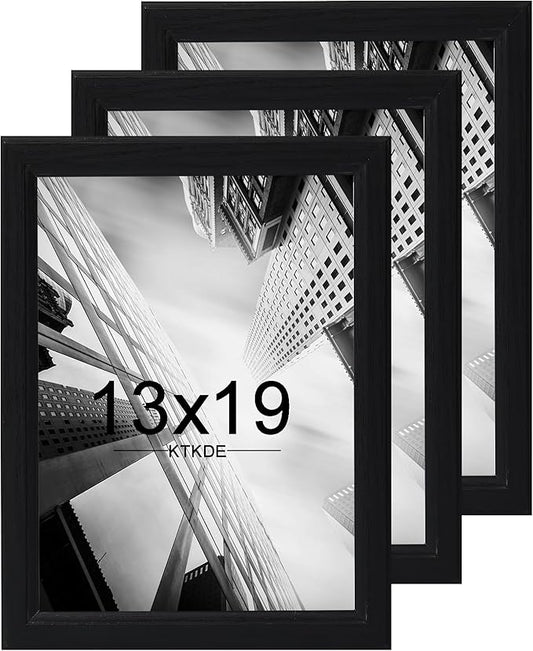 KTKDE 13x19 Picture Frame Set of 3,black Wooden frames, Vertical & Horizontal Wall Hanging for Wall Display,Studio Gallery Photo Frame for Photos, Posters & Art Prints