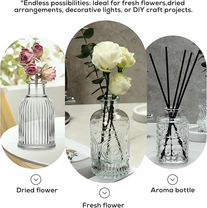 Glass Bud Vases Set of 16 - Small Clear Mini Flower Vases for Wedding Centerpieces, Bulk Vintage Table Decor, Home, Party & Floral Arrangements