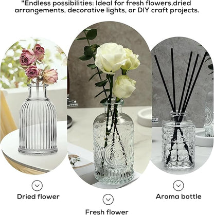 Glass Bud Vases Set of 16 - Small Clear Mini Flower Vases for Wedding Centerpieces, Bulk Vintage Table Decor, Home, Party & Floral Arrangements