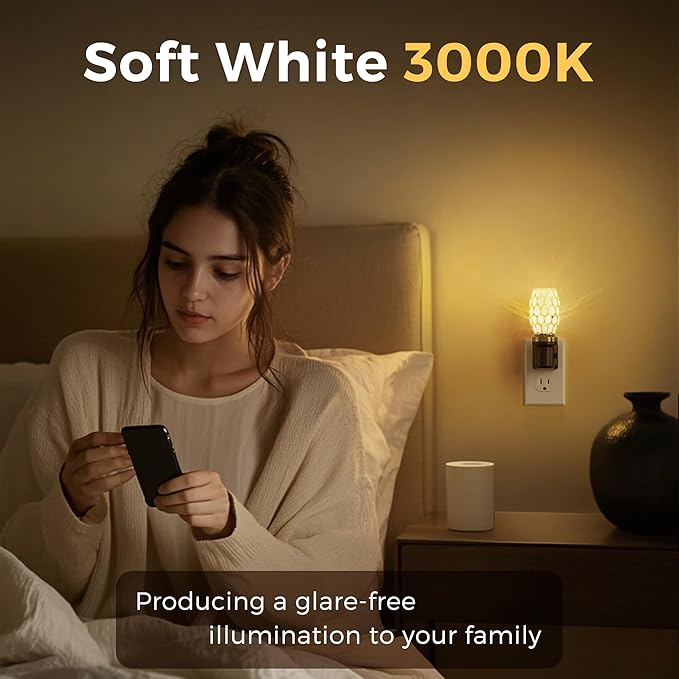 L LOHAS LED Night Light, LED Night Lights Plug into Wall, Dimmable Night Light with Auto Light Sensor, 3000K Warm White 0-100LM, Adjustable Brightness Nightlight, Bathroom Hallway Bedroom